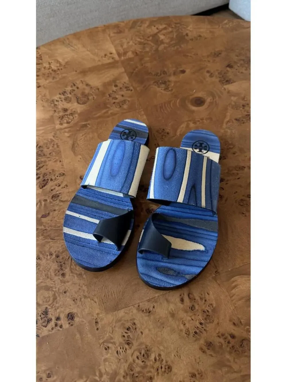 Tory Burch Blue Striped Slide Sandals Size 9
